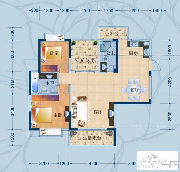 广汇东湖城2室2厅1卫户型图