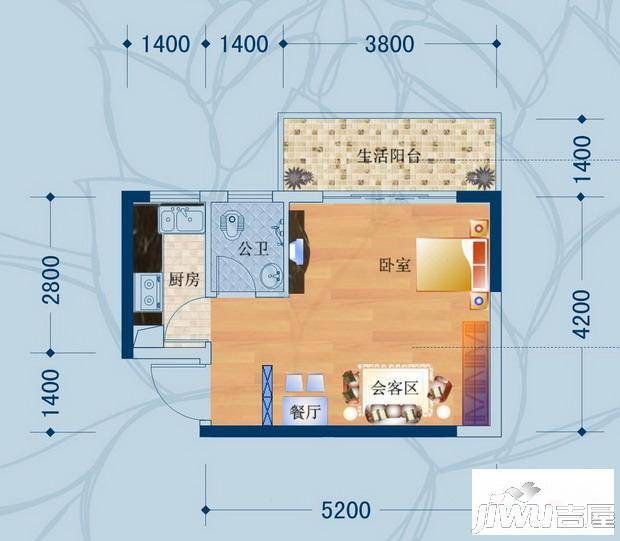 广汇东湖城1室0厅1卫户型图