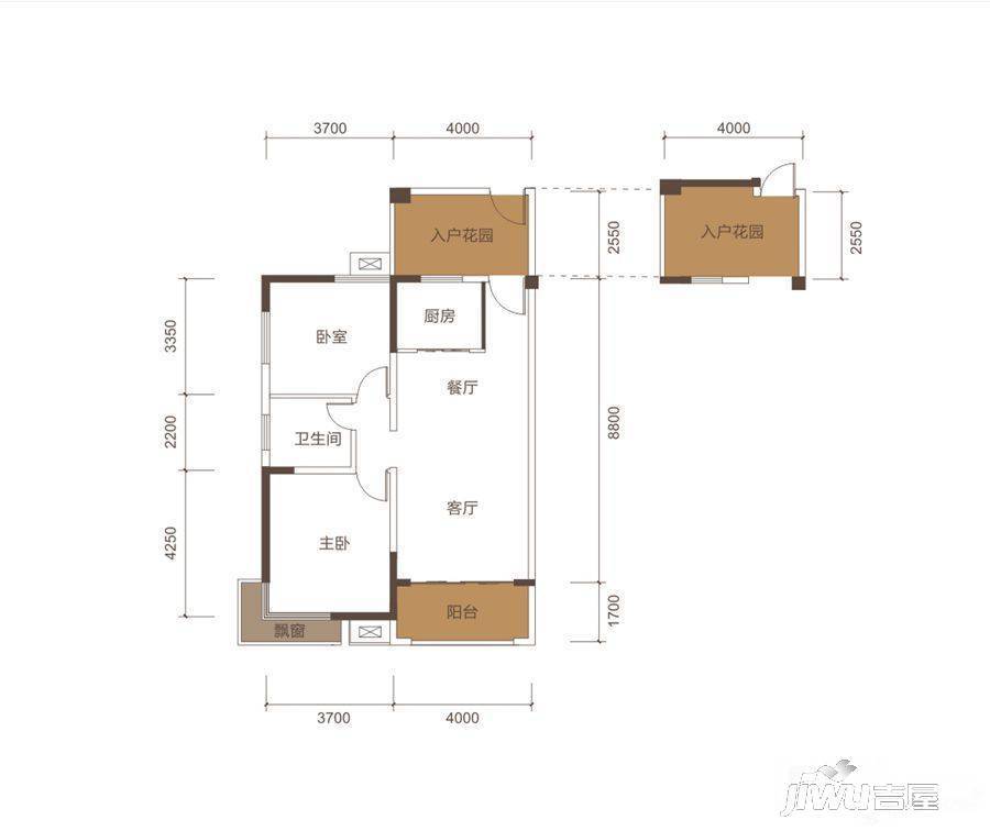 中强普罗旺斯2室2厅1卫98.1㎡户型图