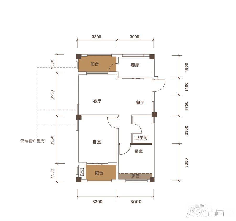 中强普罗旺斯2室2厅1卫75㎡户型图