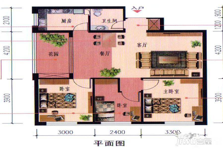 益盛园3室2厅1卫68㎡户型图