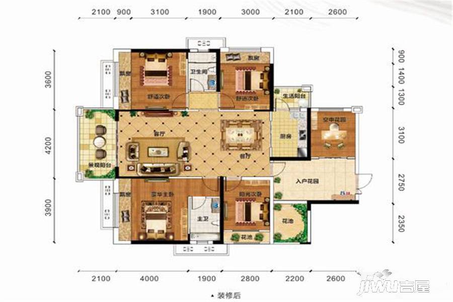 迎宾华府2室2厅2卫131.4㎡户型图