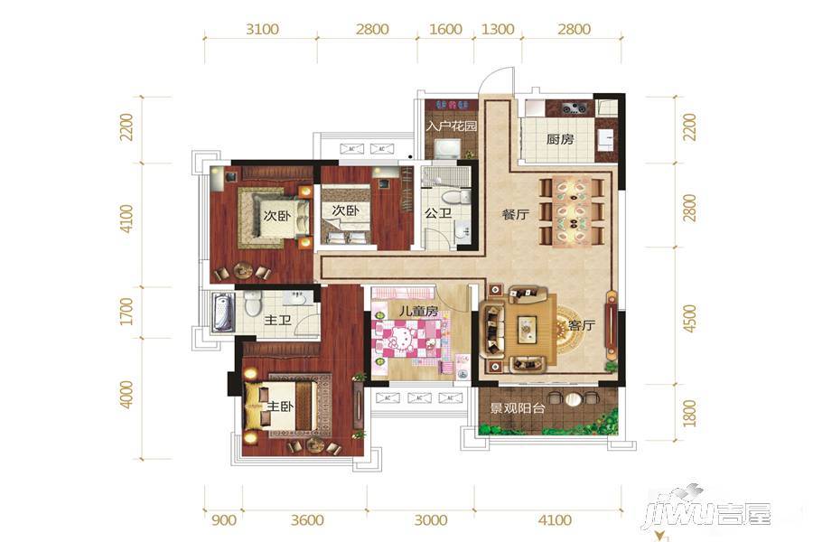 凯旋国际4室2厅2卫110.6㎡户型图