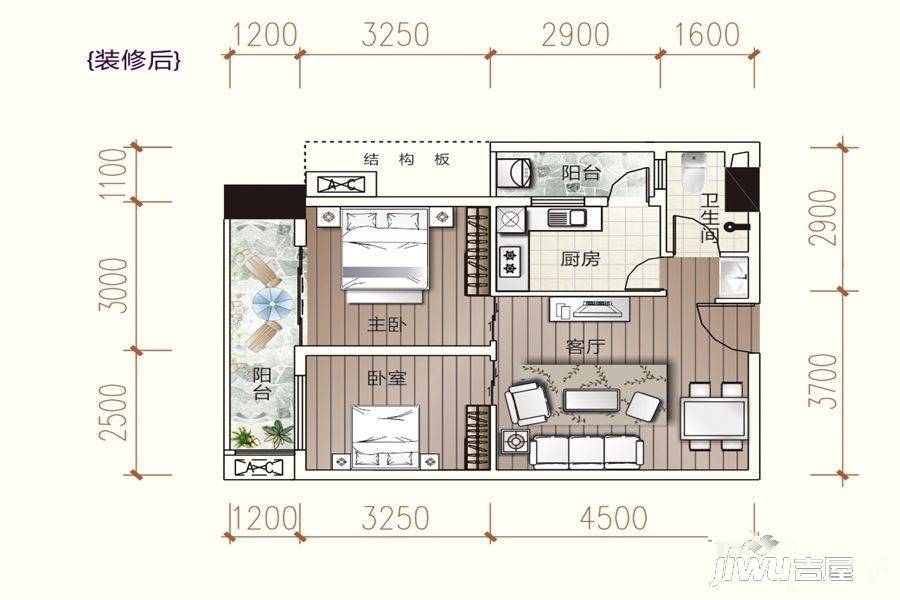 万锦中央城2室2厅1卫70.9㎡户型图