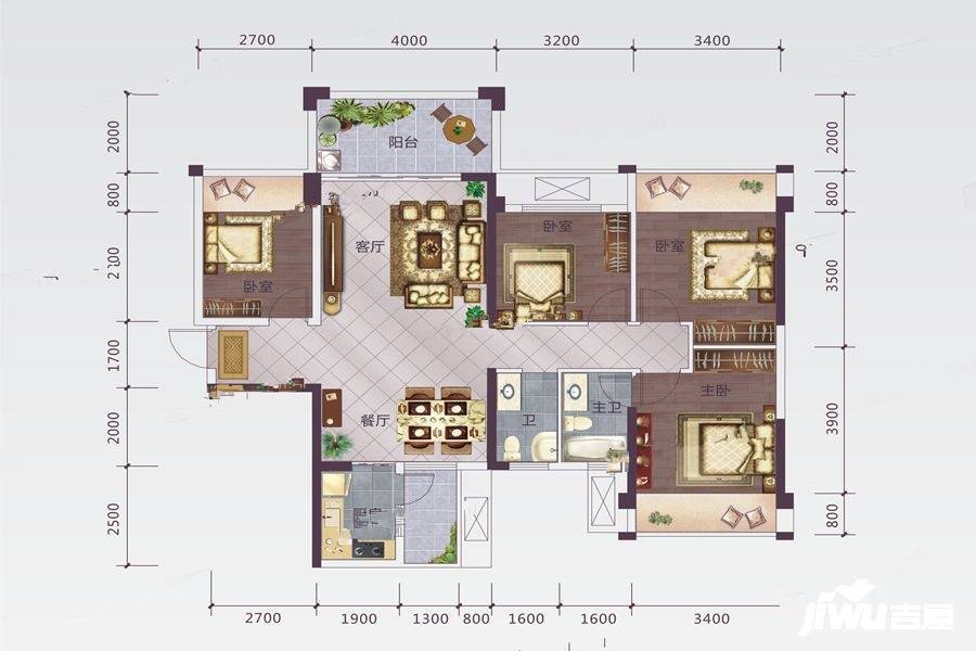 凯旋新天地4室2厅2卫117.3㎡户型图