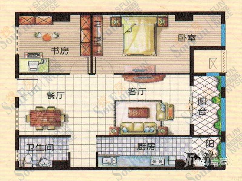 城建威尼斯2室2厅1卫108㎡户型图