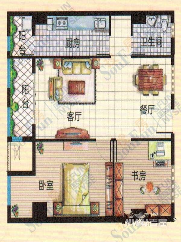 城建威尼斯2室2厅1卫108㎡户型图