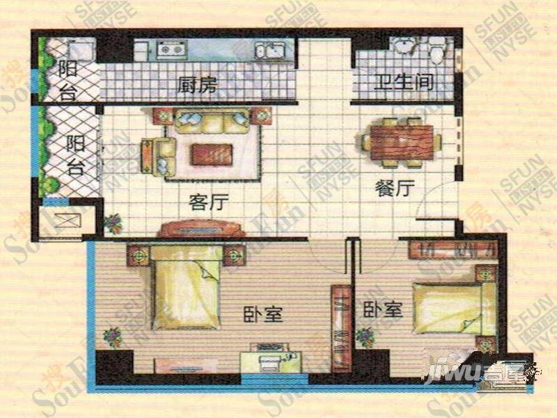 城建威尼斯2室2厅1卫110㎡户型图