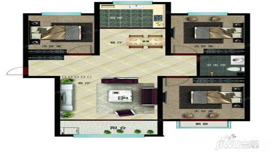 盛世华城3室2厅1卫123㎡户型图