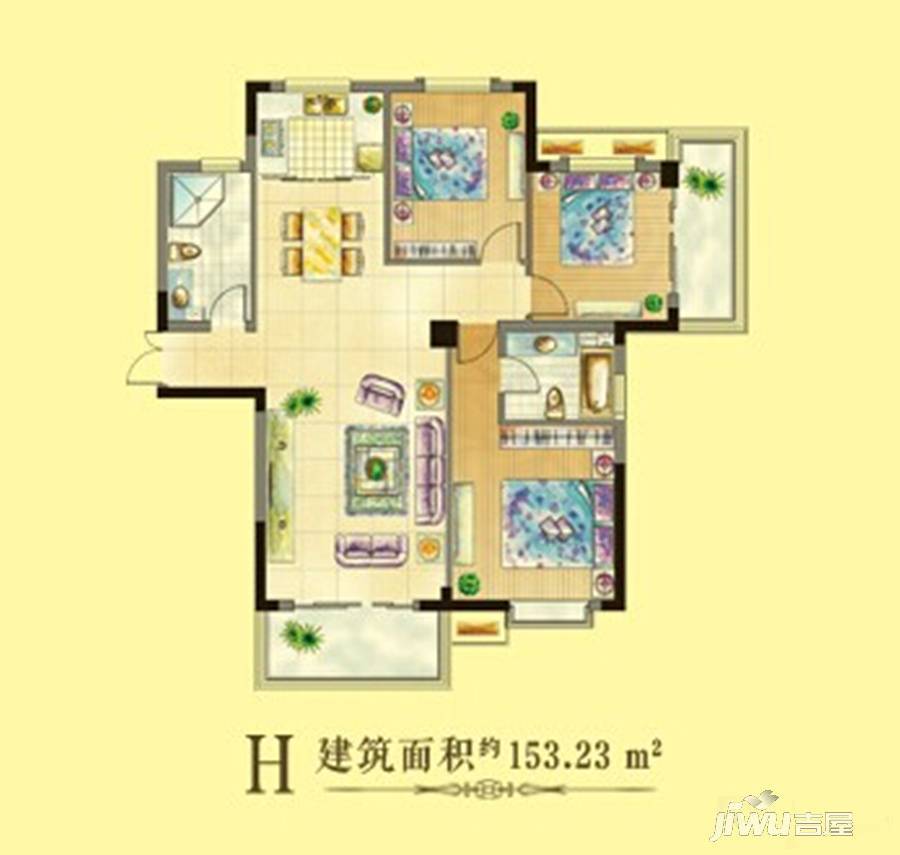 滨江国际御园3室2厅2卫153㎡户型图