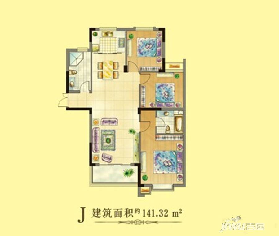 滨江国际御园3室2厅2卫141㎡户型图