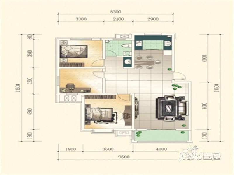 大都宇纳帕溪谷3室2厅1卫113.8㎡户型图