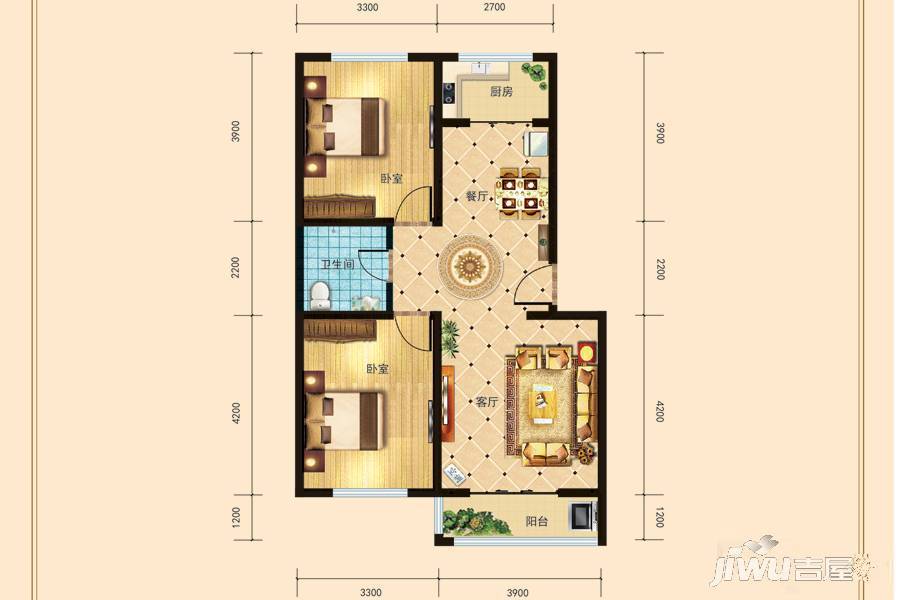 兰庭华府2室2厅1卫80.4㎡户型图