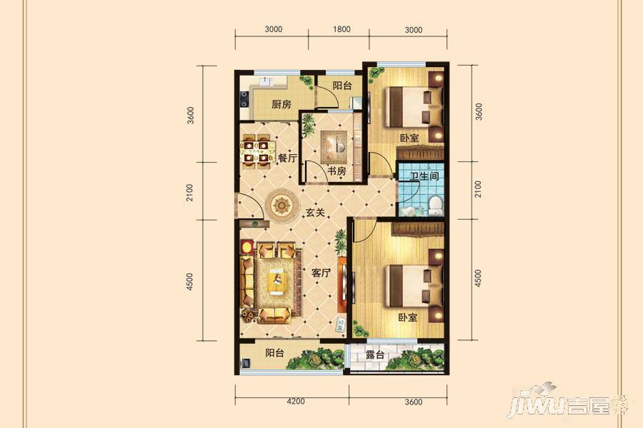 兰庭华府3室2厅1卫92.4㎡户型图