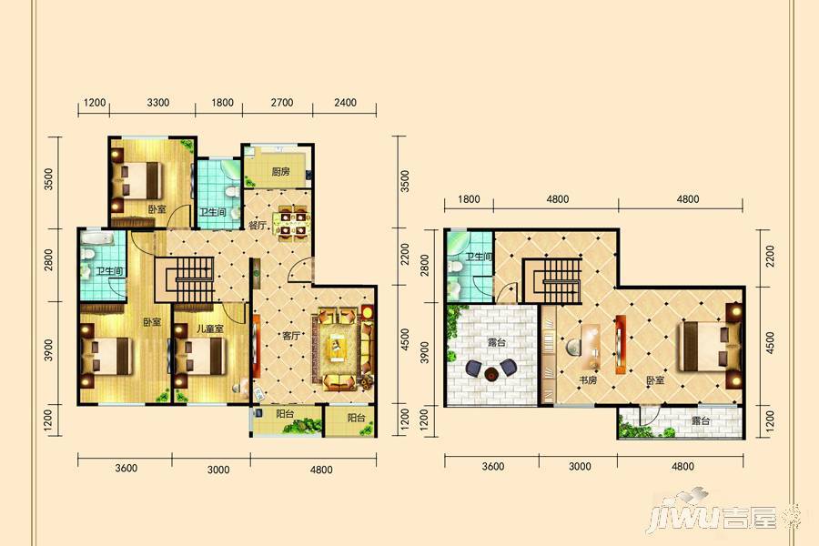 兰庭华府3室2厅2卫108.7㎡户型图