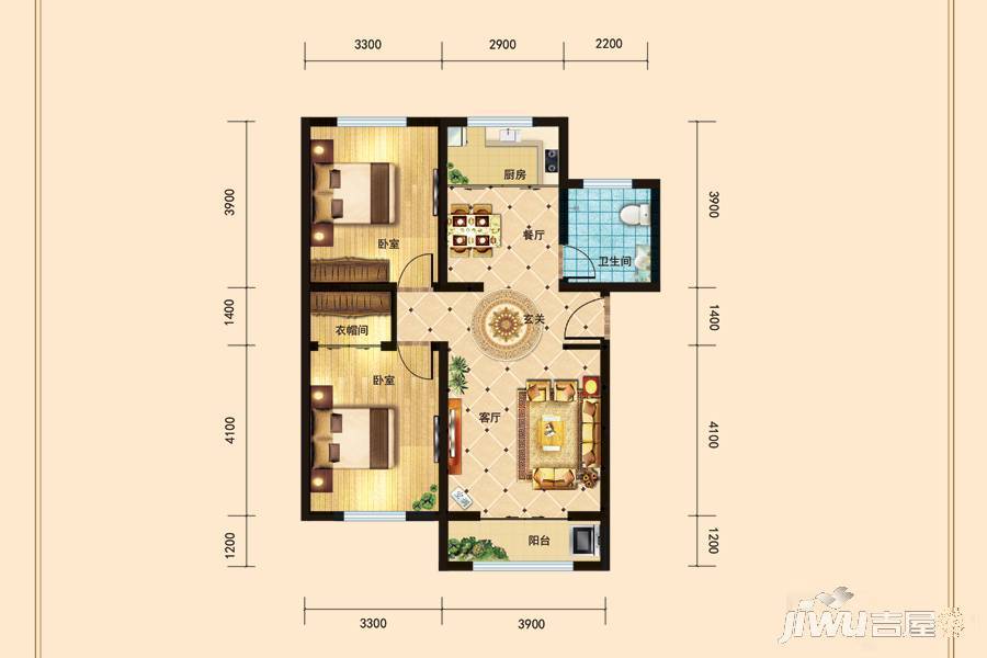 兰庭华府2室2厅1卫84.5㎡户型图