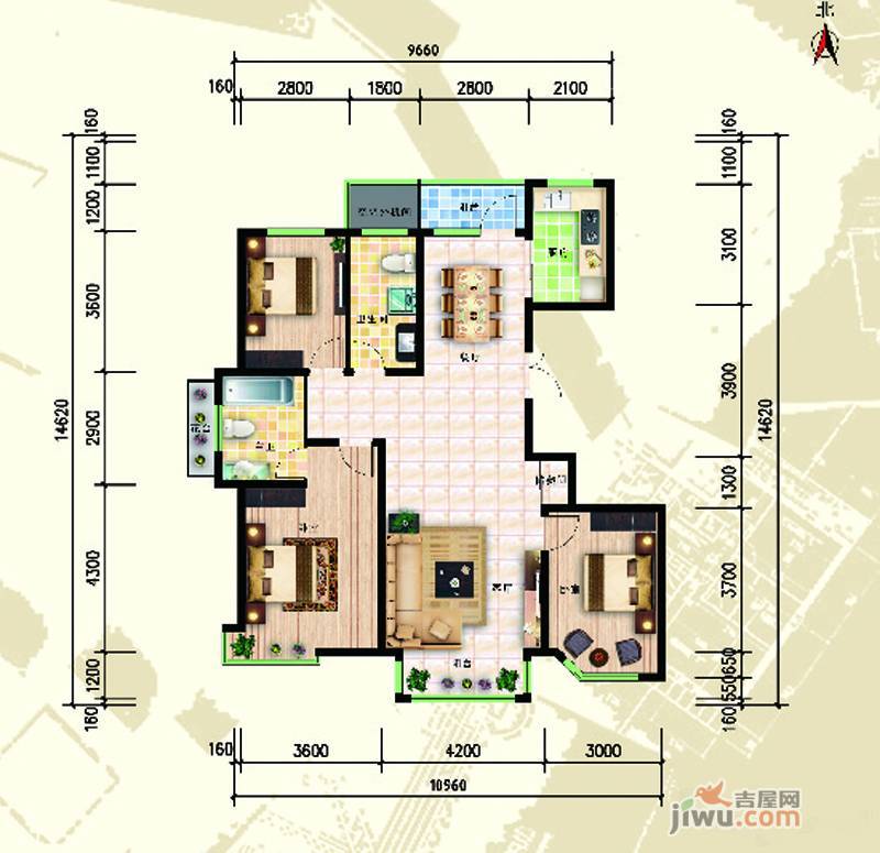 香巴拉家园3室2厅2卫132.1㎡户型图