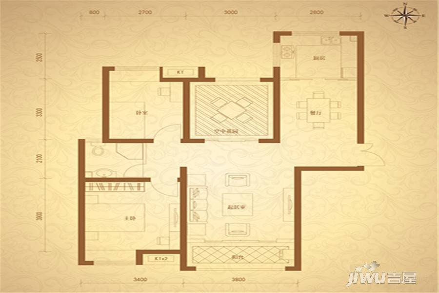 金桥国际2室2厅1卫99.1㎡户型图