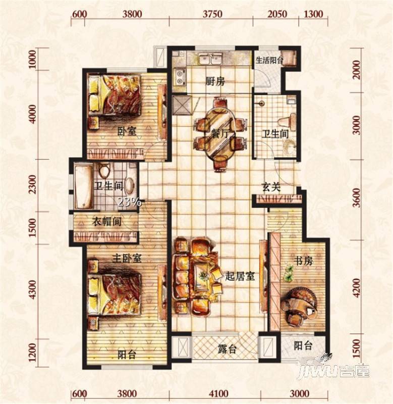 红赫世家3室2厅2卫156.5㎡户型图