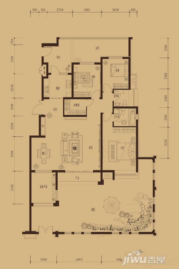 建投熙湖3室2厅2卫139㎡户型图