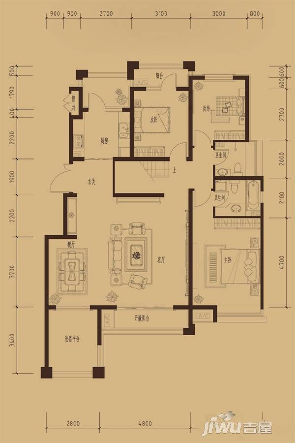 建投熙湖3室2厅2卫158㎡户型图