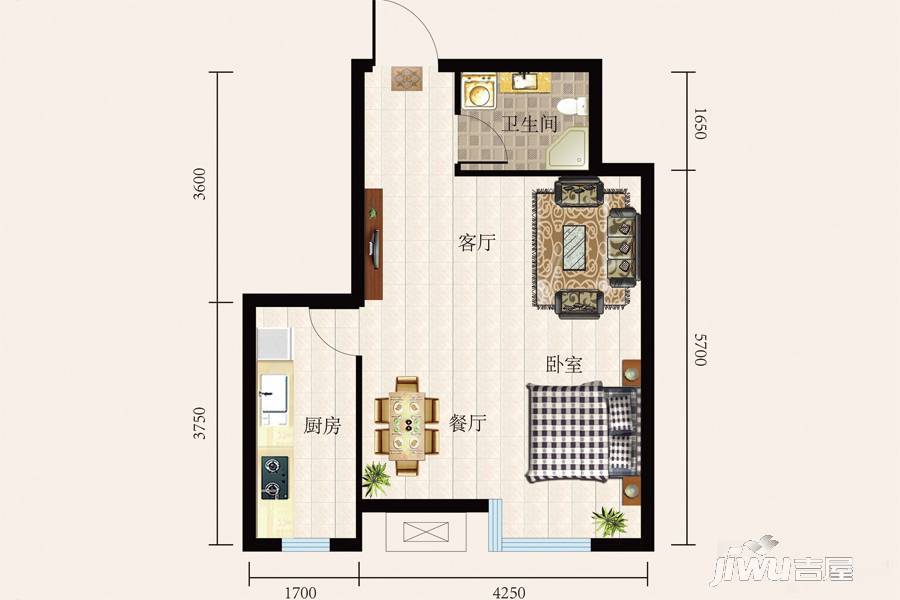 唐城壹号1室2厅1卫49.9㎡户型图