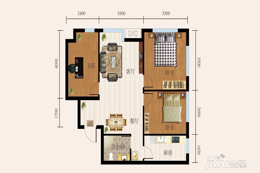 唐城壹号3室2厅1卫82.2㎡户型图