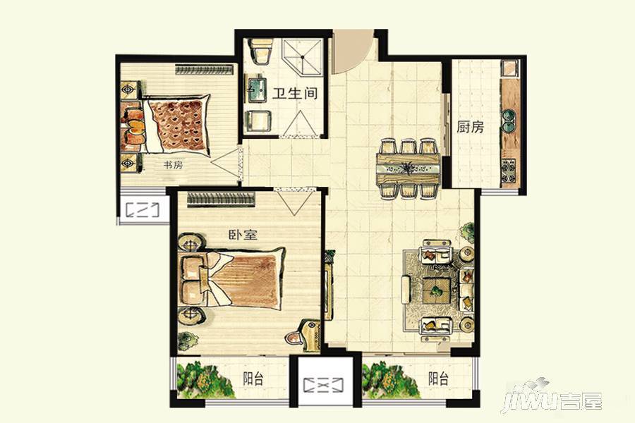 荣盛翔云家园二期2室2厅1卫87㎡户型图