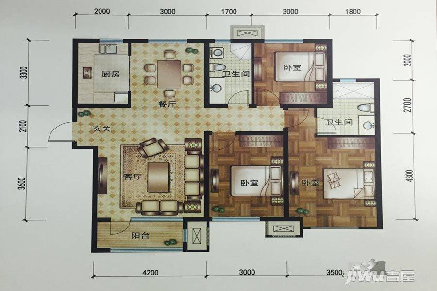 浭阳新城3室2厅2卫134㎡户型图