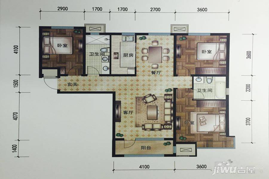 浭阳新城3室2厅2卫128㎡户型图