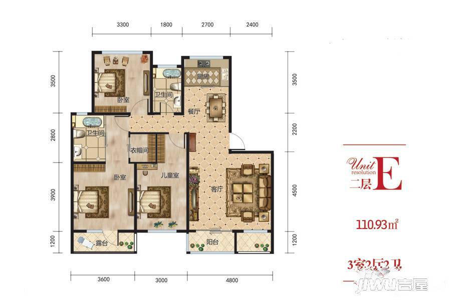 兰庭华府3室2厅2卫110.9㎡户型图