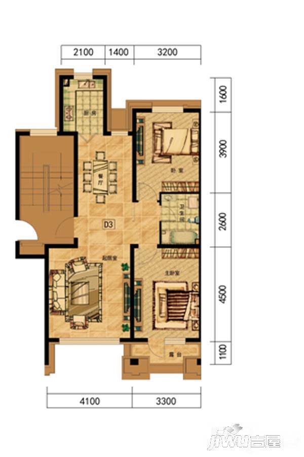 兰庭华府2室2厅1卫87㎡户型图