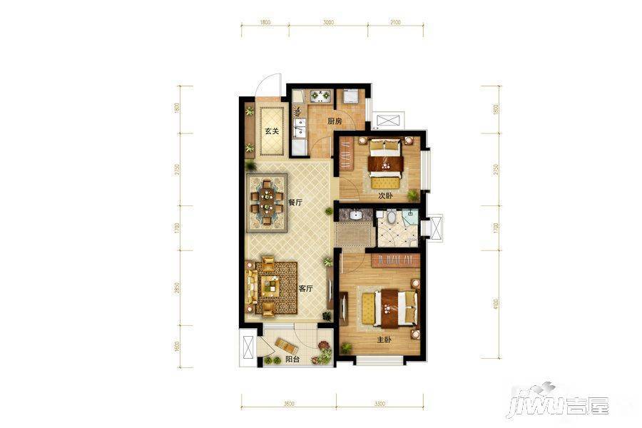 建投熙湖2室2厅1卫89㎡户型图