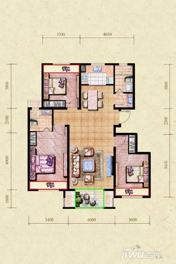 香醍溪岸3室2厅2卫119㎡户型图