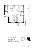 唐山新野上郡3室2厅1卫118.4㎡户型图