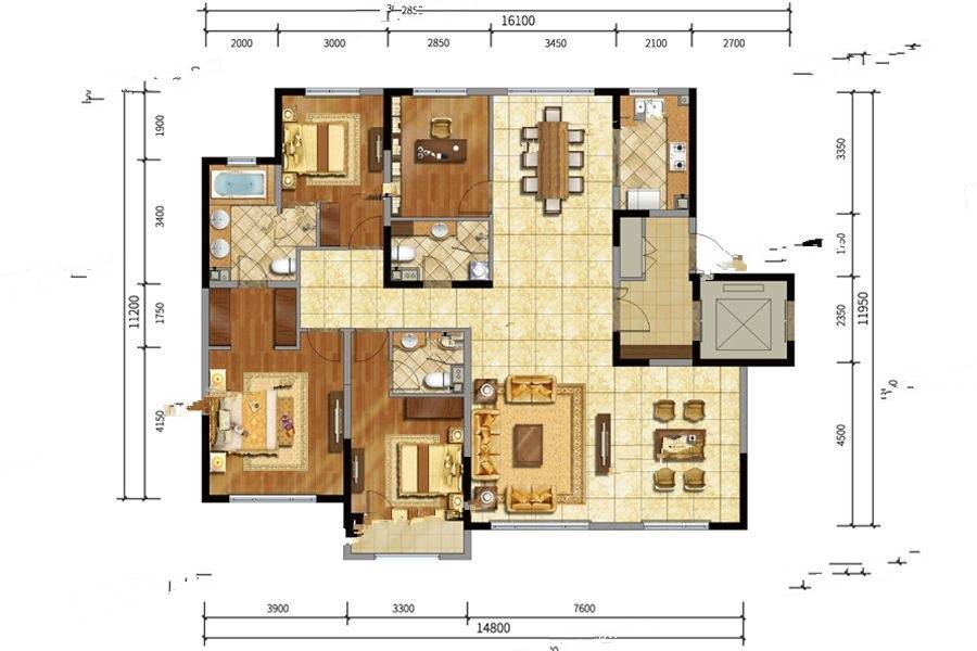 华润万橡府4室3厅3卫180㎡户型图