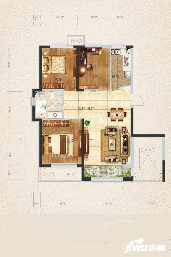 金山壹号三期3室2厅1卫111㎡户型图