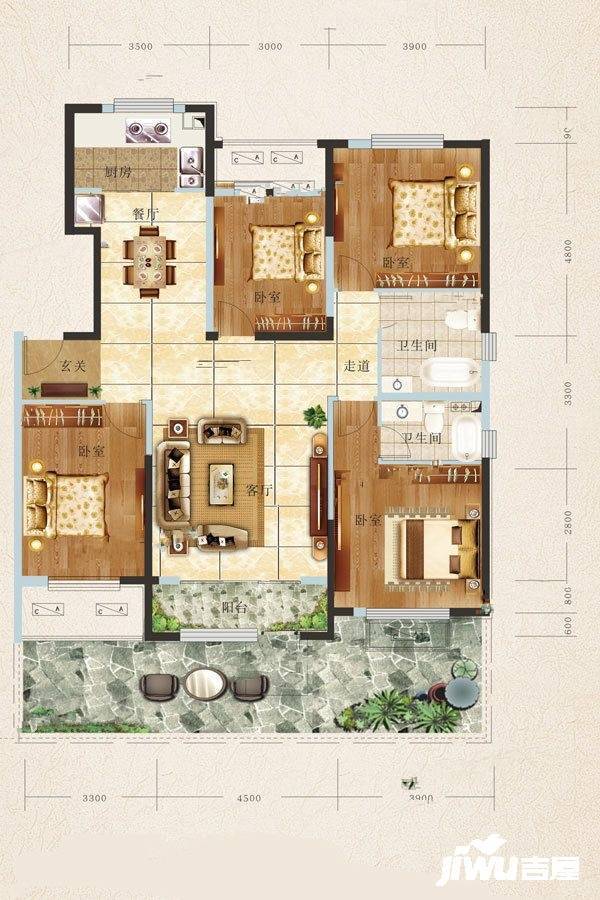 金山壹号三期4室2厅2卫152㎡户型图