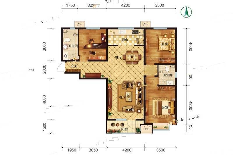 浭阳锦园3室2厅2卫140㎡户型图