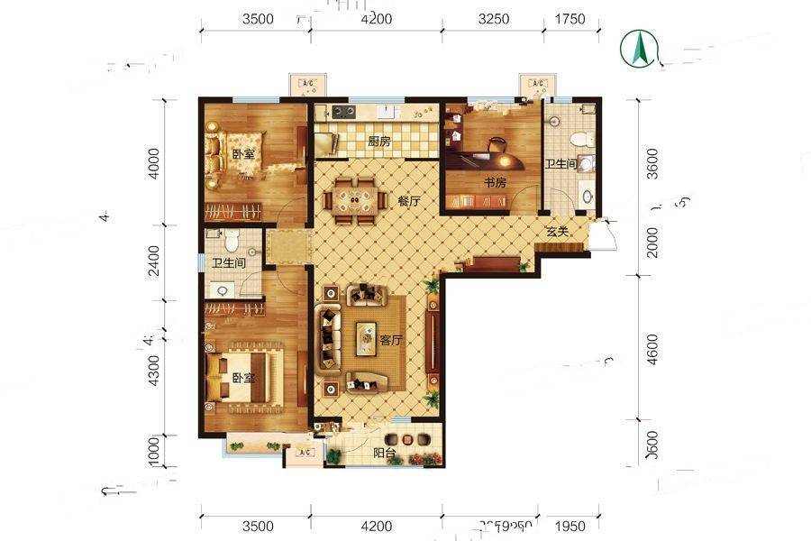 浭阳锦园3室2厅2卫140㎡户型图