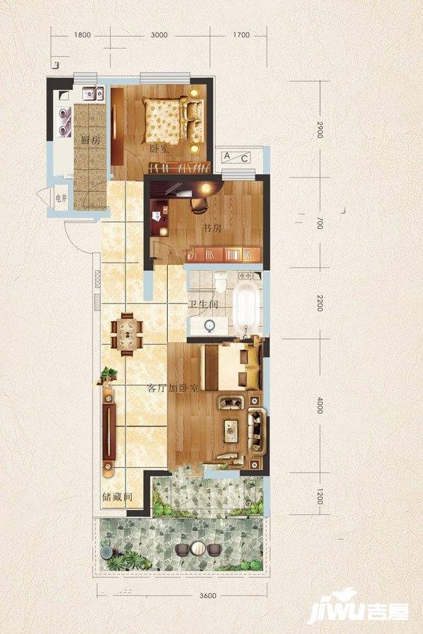 金山壹号三期2室2厅1卫74㎡户型图