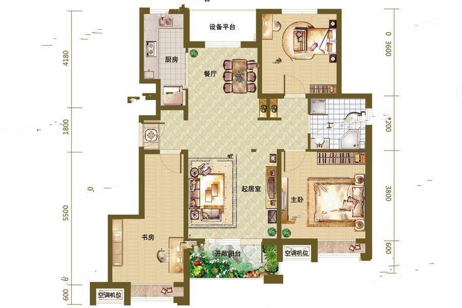 恒泰悦璟府3室2厅1卫115㎡户型图