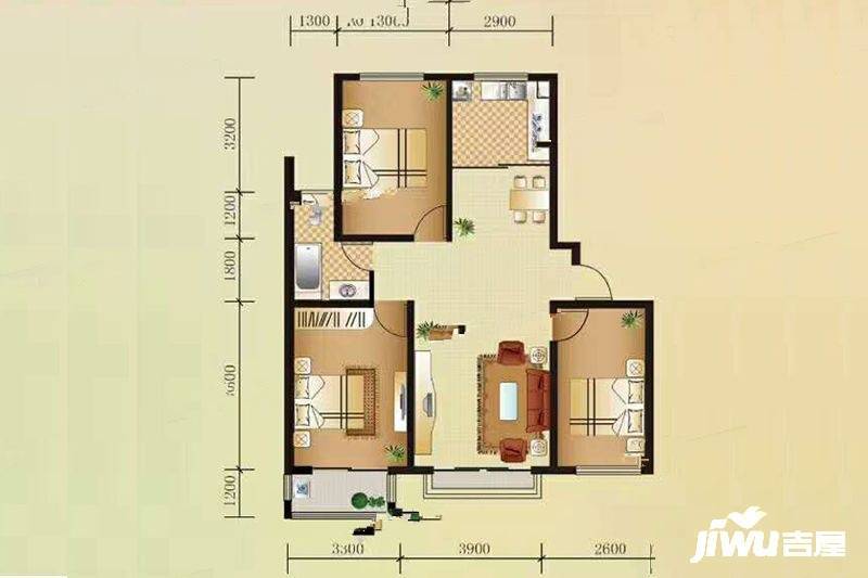 丽景盛园3室2厅1卫117㎡户型图