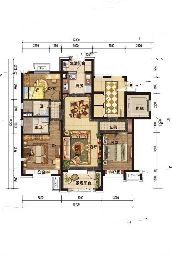 碧桂园天悦湾3室2厅2卫122㎡户型图