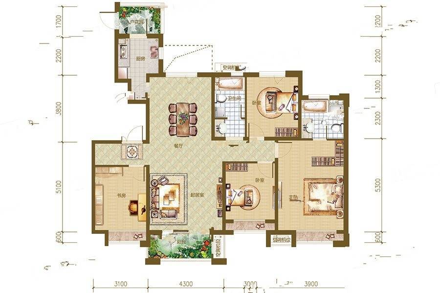 恒泰悦璟府4室2厅2卫150㎡户型图