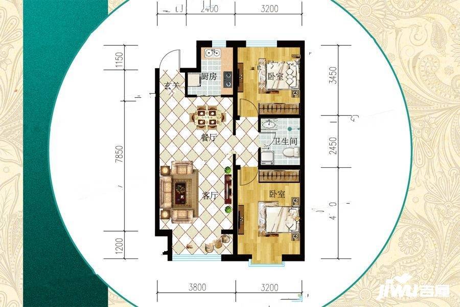 钢城春邑2室2厅1卫89㎡户型图