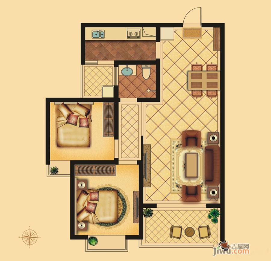 八方书香苑2室2厅1卫96.4㎡户型图