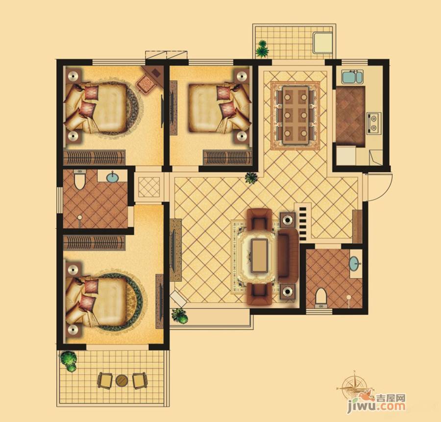 八方书香苑3室2厅2卫138.7㎡户型图