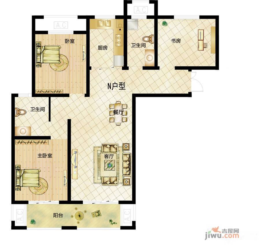 建业壹号城邦3室2厅2卫125.6㎡户型图