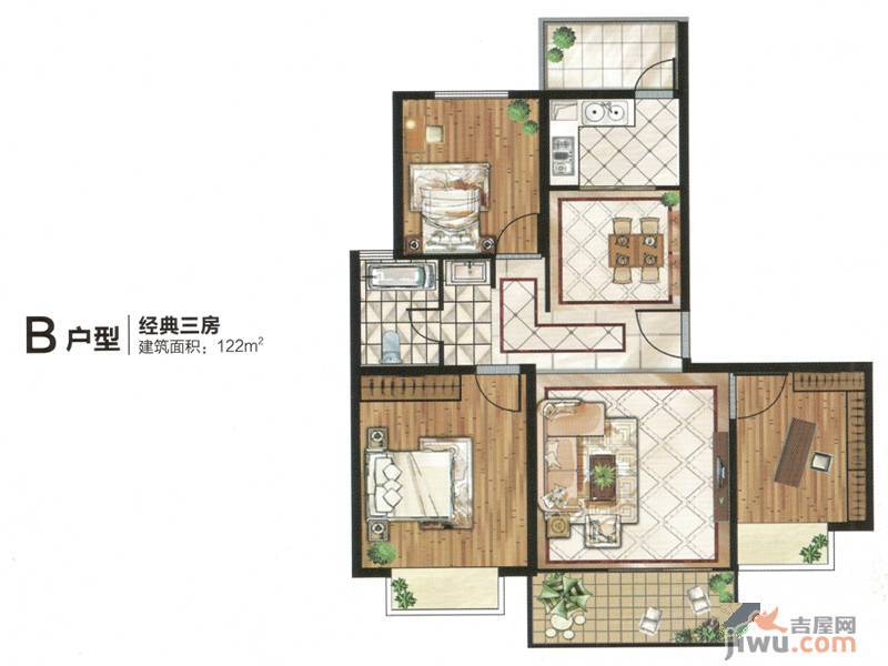 恒隆广场3室2厅1卫126㎡户型图